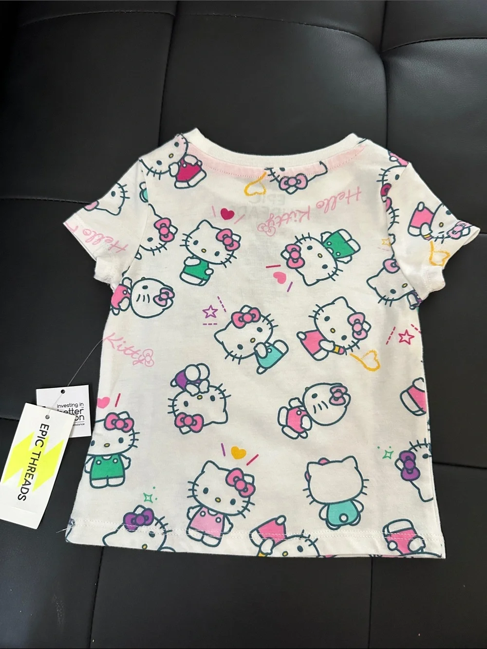 Hello Kitty White Tee with Pink & Teal Accents - Short Sleeve